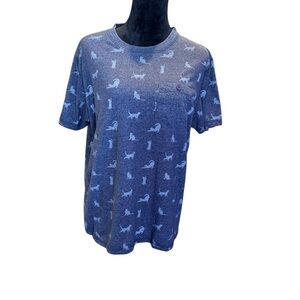 Men's Alpha Beta Blue Cat Print Short Sleeve Tee Size Large